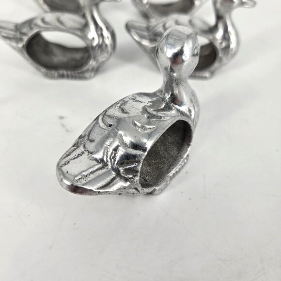 Vintage Pewter Metal Silver Napkin Rings Duck Animal Bird Ornithology Set of 5 - Picture 6 of 10